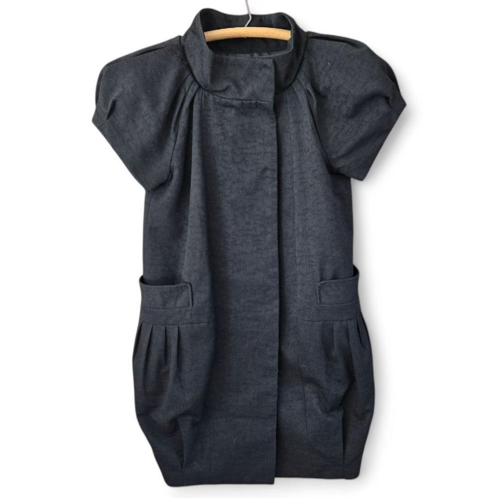 Tcec Womens Small Cloud Sleeve Linen Look Black Dress Bubble Skirt Snap Front